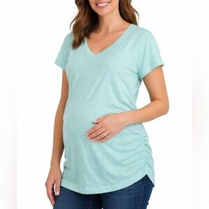 a:glow Maternity V Neck Ruched Side T Shirt Aqua Short Sleeve XL NWT